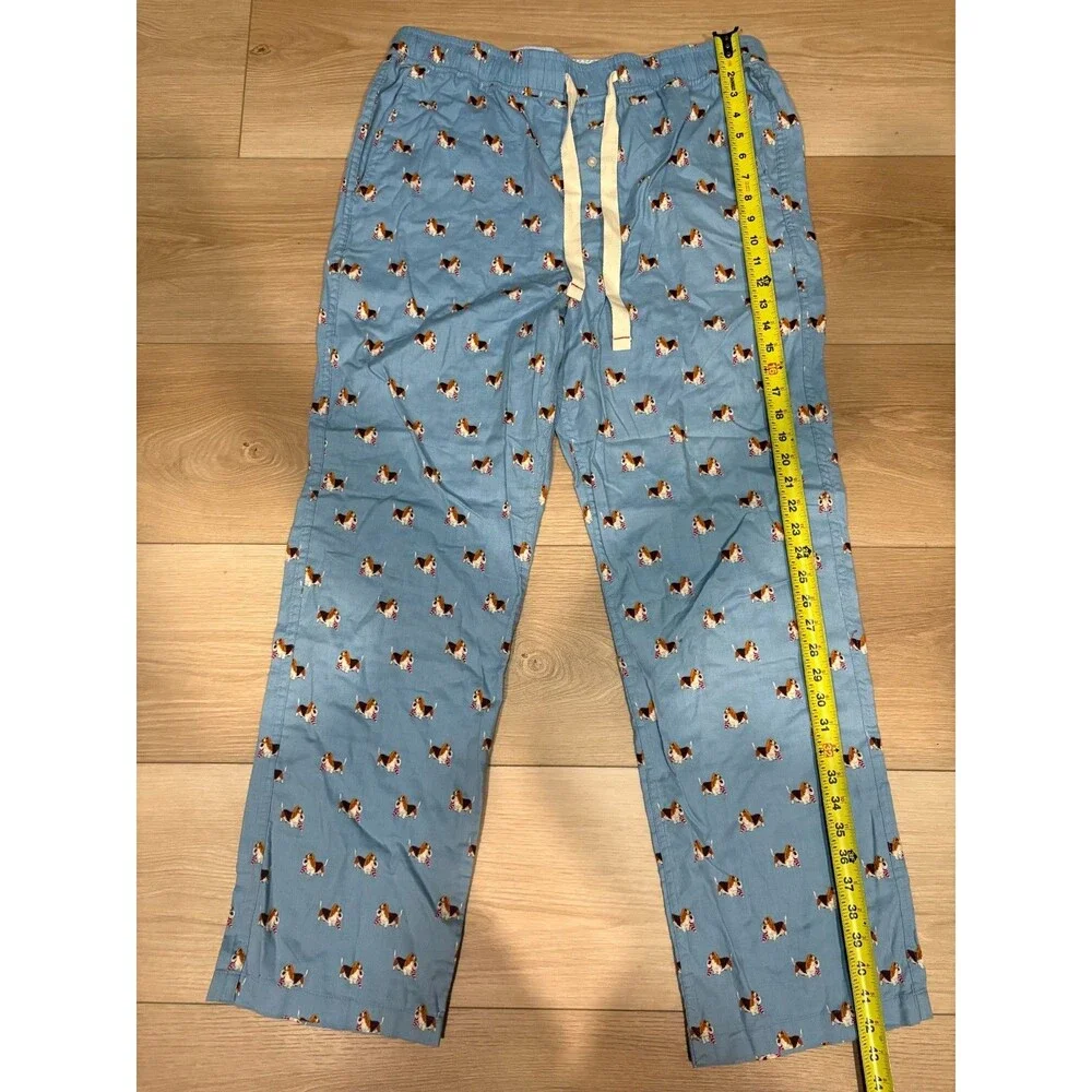 J.Crew Mens Pajama Pants Large Blue Cotton Dog Print Authentic Sleepwear L